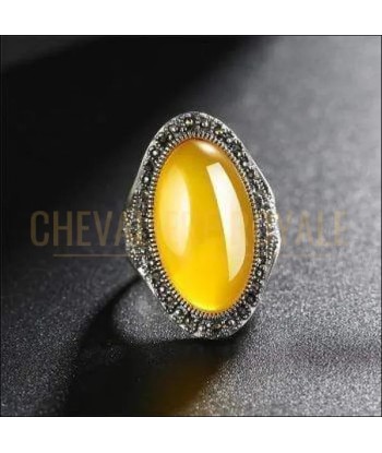 Chevalière femme argent plateau rond médaillé pierre agate de technologie