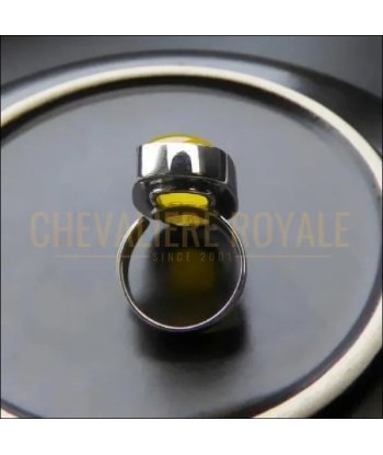 Chevalière femme en argent agate jaune design géométrique l'achat 