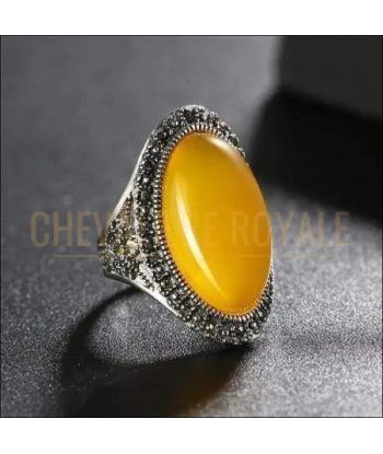 Chevalière femme argent plateau rond médaillé pierre agate de technologie