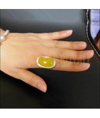 Chevalière femme en argent agate jaune design géométrique l'achat 