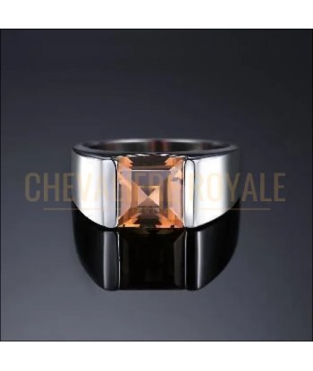 Chevalière homme argent pierre cristal quartz fumé en carrée de technologie