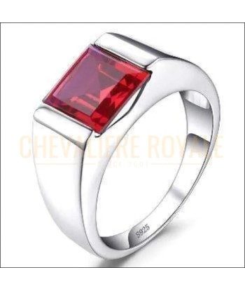 Chevalière homme argent pierre quartz rouge style moderne Profitez des Offres !