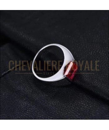 Chevalière homme argent pierre quartz rouge style moderne Profitez des Offres !