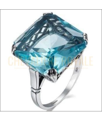 Chevalière femme en argent pierre l'aigue-marine couleur bleu clair pas cher chine