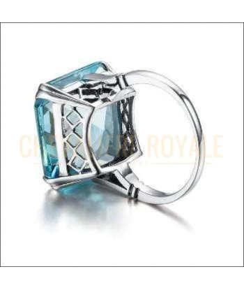 Chevalière femme en argent pierre l'aigue-marine couleur bleu clair pas cher chine