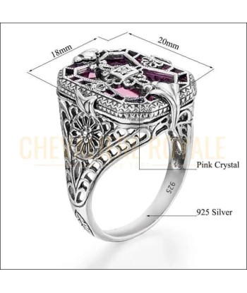 Chevalière femme en argent cristal rose synthétique transparent vous aussi creer 