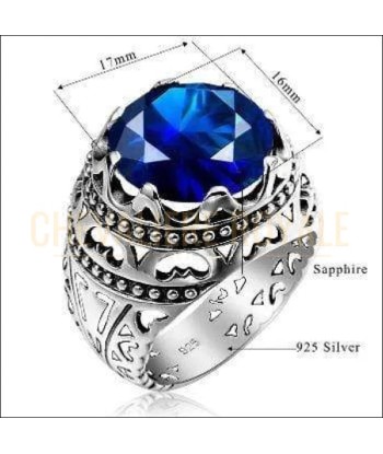 Chevalière femme argent plaqués rhodium pierres zircon saphir la chaussure