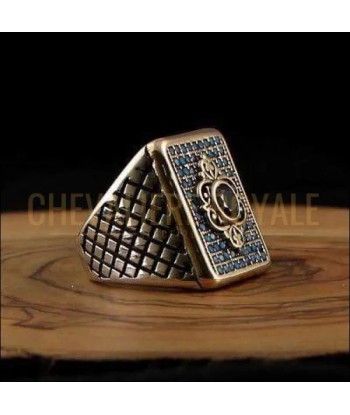 Chevalière homme artisanale en argent fine particule turquoise acheter