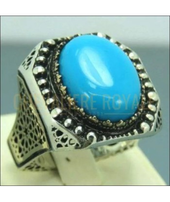 Chevalière homme artisanale argent pierre turquoise énergique livraison gratuite