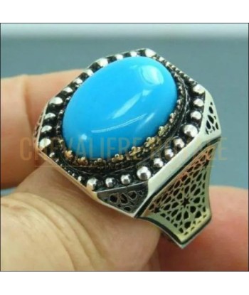 Chevalière homme artisanale argent pierre turquoise énergique livraison gratuite