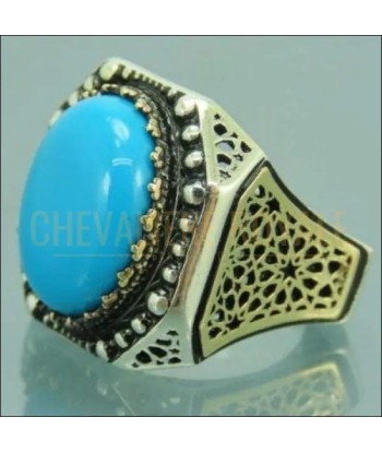 Chevalière homme artisanale argent pierre turquoise énergique livraison gratuite