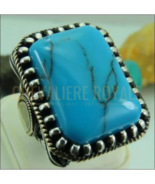 Chevalière homme artisanale argent pierre turquoise bleu calmant la livraison gratuite