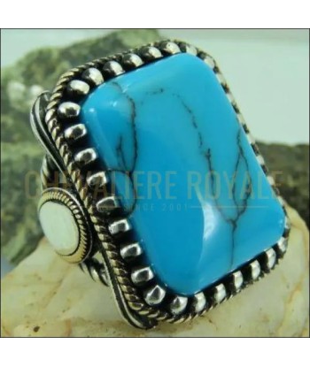 Chevalière homme artisanale argent pierre turquoise bleu calmant la livraison gratuite