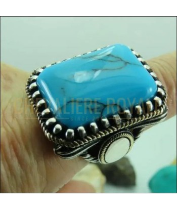 Chevalière homme artisanale argent pierre turquoise bleu calmant la livraison gratuite