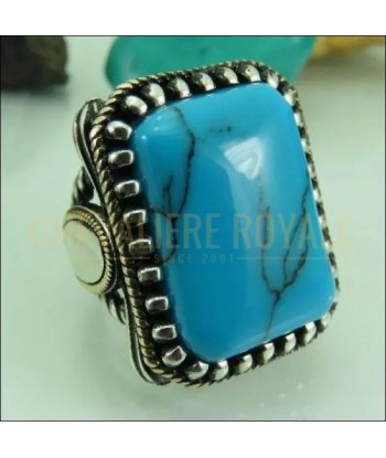 Chevalière homme artisanale argent pierre turquoise bleu calmant la livraison gratuite