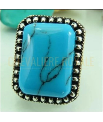 Chevalière homme artisanale argent pierre turquoise bleu calmant la livraison gratuite