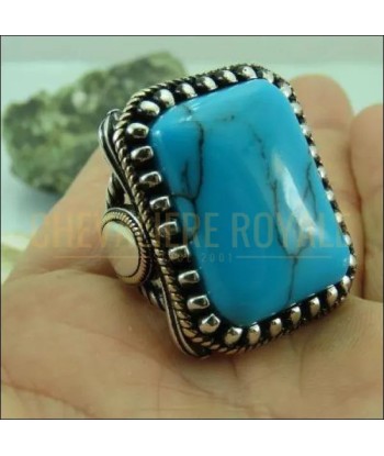 Chevalière homme artisanale argent pierre turquoise bleu calmant la livraison gratuite