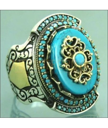 Chevalière homme artisanale argent pierre turquoise effet calmant en ligne