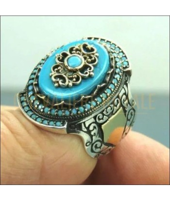 Chevalière homme artisanale argent pierre turquoise effet calmant en ligne