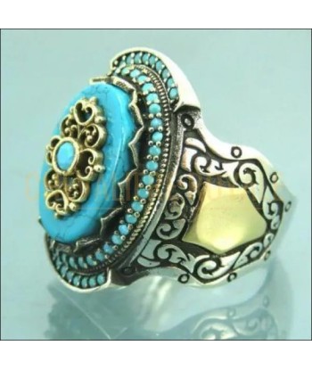 Chevalière homme artisanale argent pierre turquoise effet calmant en ligne