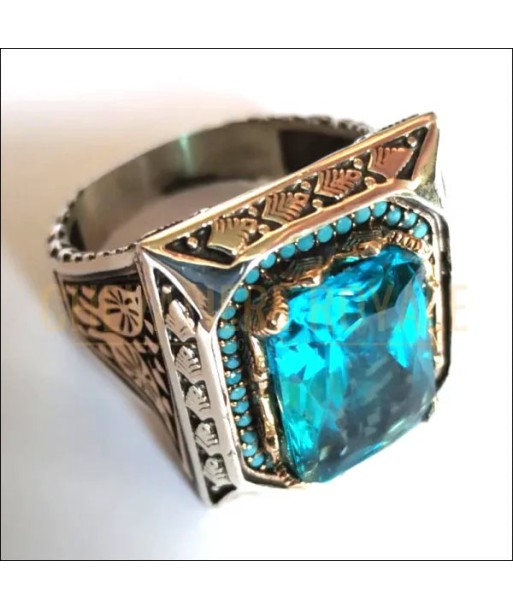 Chevalière homme argent artisanale pierre zircon micro turquoise prix pour 