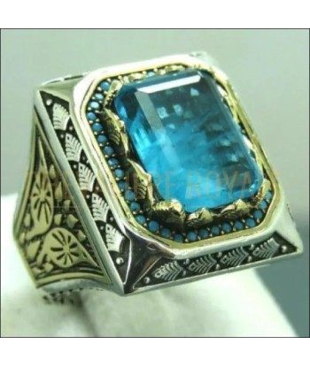 Chevalière homme argent artisanale pierre zircon micro turquoise prix pour 