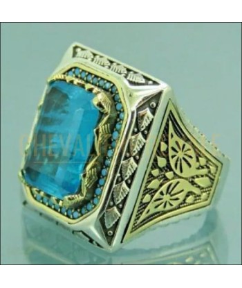 Chevalière homme argent artisanale pierre zircon micro turquoise prix pour 