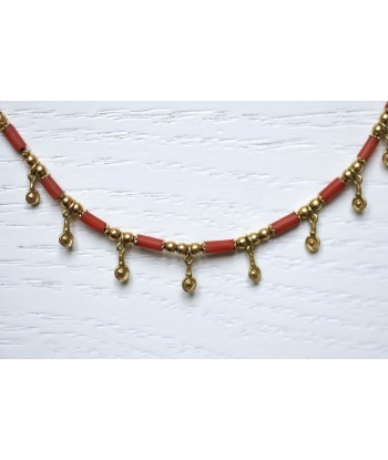 Collier vintage pampilles or et bâtonnets de corail les ctes