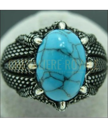 Chevalière homme avec pierre turquoise huit crochés en argent s'inspire de l'anatomie humaine