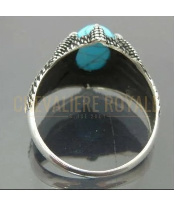 Chevalière homme avec pierre turquoise huit crochés en argent s'inspire de l'anatomie humaine