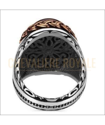 Chevalière homme artisanale argent œil de tigre entouré de chaînes Livraison rapide