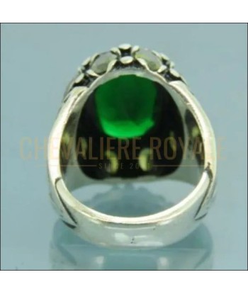 Chevalière homme argent artisanale pierre couleur jaune-vert vif Véritable concentré