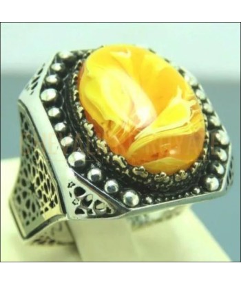 Chevalière pour homme en argent ottoman pierre ambre jaune vente chaude votre 