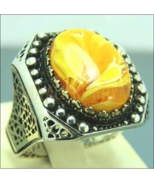 Chevalière pour homme en argent ottoman pierre ambre jaune vente chaude votre 