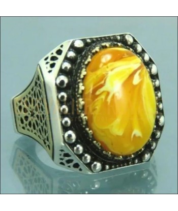 Chevalière pour homme en argent ottoman pierre ambre jaune vente chaude votre 