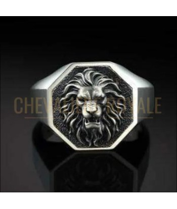 Chevalière homme argent sculpture tête de lion recouvert d'oxyde pas cher chine