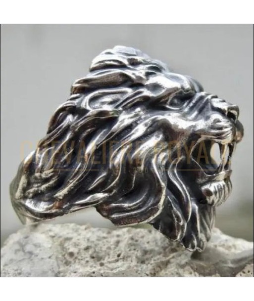 Chevalière homme argent design tête de lion symbole de la justice de France