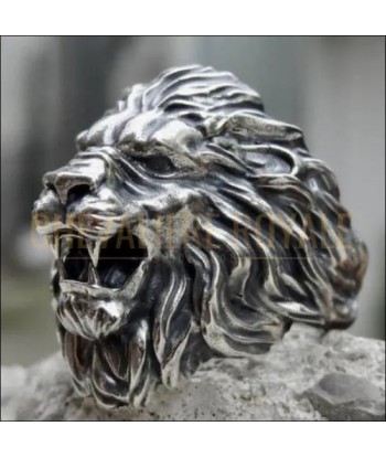 Chevalière homme argent design tête de lion symbole de la justice de France