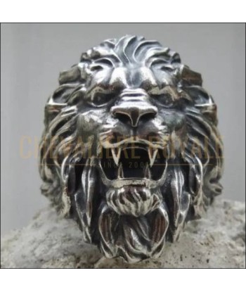 Chevalière homme argent design tête de lion symbole de la justice de France