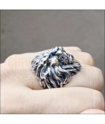 Chevalière homme argent design tête de lion symbole de la justice de France