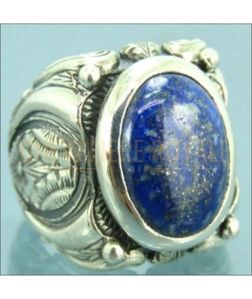 Chevalière homme argent artisanale Pierre des cieux lapis lazuli de technologie