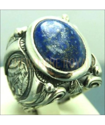 Chevalière homme argent artisanale Pierre des cieux lapis lazuli de technologie