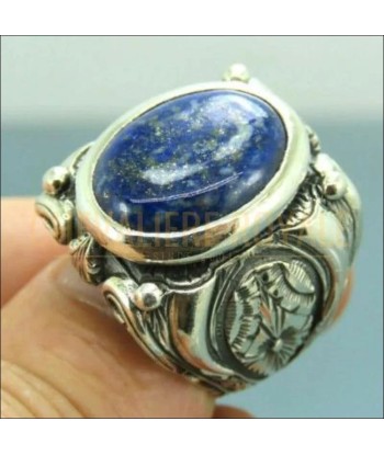 Chevalière homme argent artisanale Pierre des cieux lapis lazuli de technologie