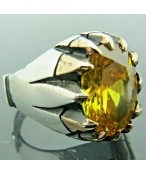 Chevalière homme argent artisanale avec la jolie pierre citrine jaune commande en ligne