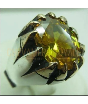 Chevalière homme argent artisanale avec la jolie pierre citrine jaune commande en ligne