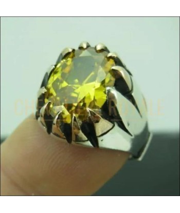 Chevalière homme argent artisanale avec la jolie pierre citrine jaune commande en ligne