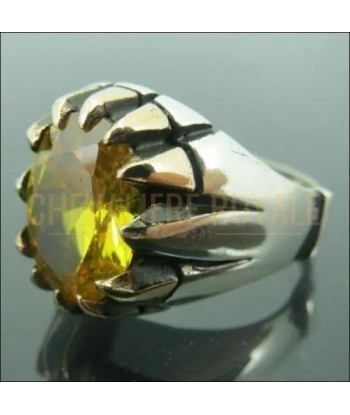 Chevalière homme argent artisanale avec la jolie pierre citrine jaune commande en ligne