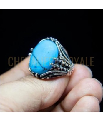 Chevalière homme argent avec pierre de jeunesse la turquoise acheter en ligne