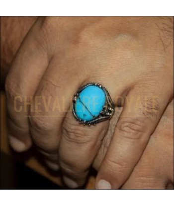 Chevalière homme argent avec pierre de jeunesse la turquoise acheter en ligne