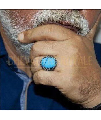 Chevalière homme argent avec pierre de jeunesse la turquoise acheter en ligne